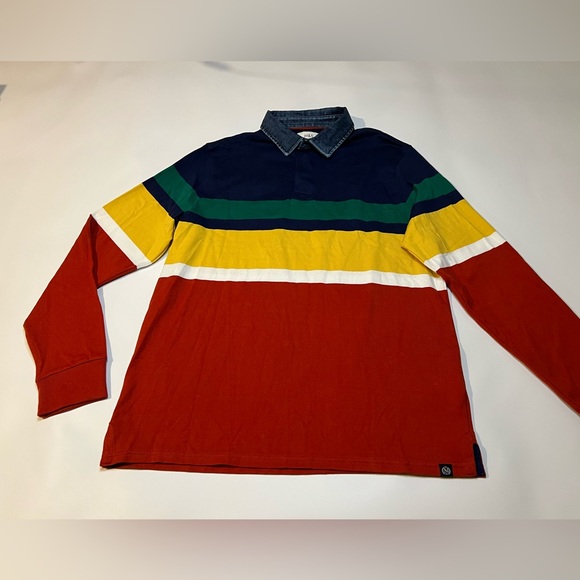 Marks & Spencer M&S Sweater Top Mens Retro Colorblock Striped Cotton Denim - Picture 1 of 16